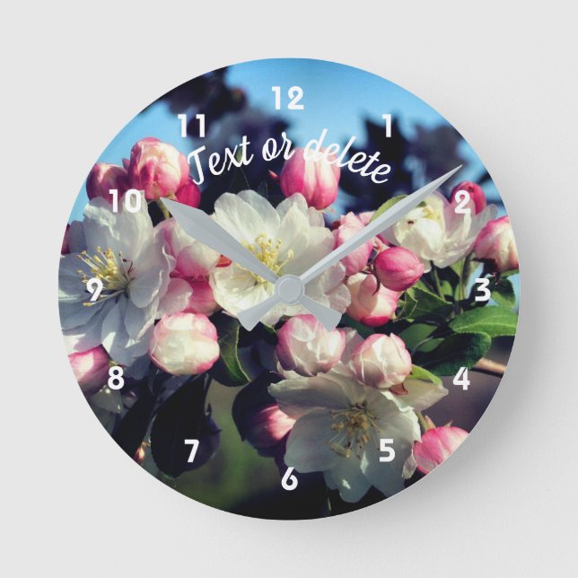 Spring Apple Flower Blossoms Personalised Round Clock (Front)