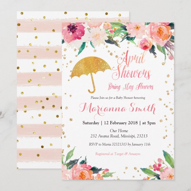 Spring April Shower Bring May Flowers Invitation (Front/Back)