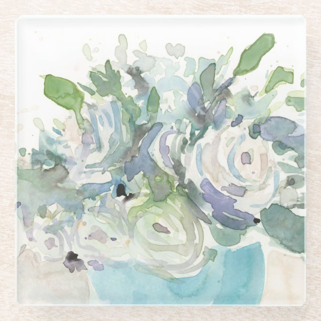 Spring Arrangement - Watercolor Bouquet Glass Coaster (Front)