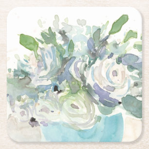 Spring Arrangement - Watercolor Bouquet Square Paper Coaster