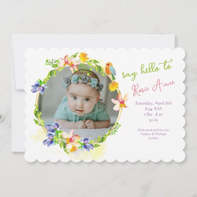 Spring Arrival Photo Birth Announcement (Front)