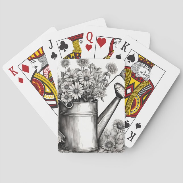 Spring Art, Watering can, Black & white art  Playing Cards (Back)