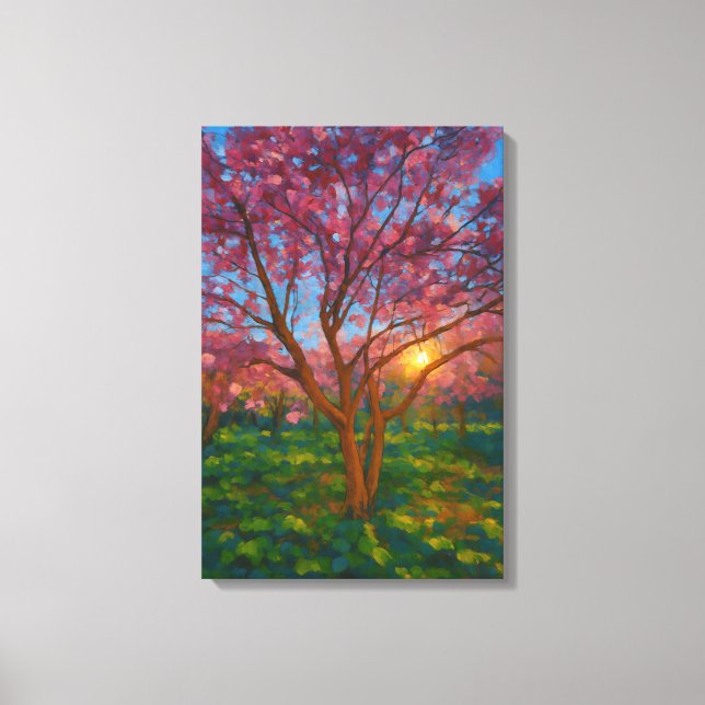 Spring Awakening – Blooming Tree Landscape Canvas Print (Front)