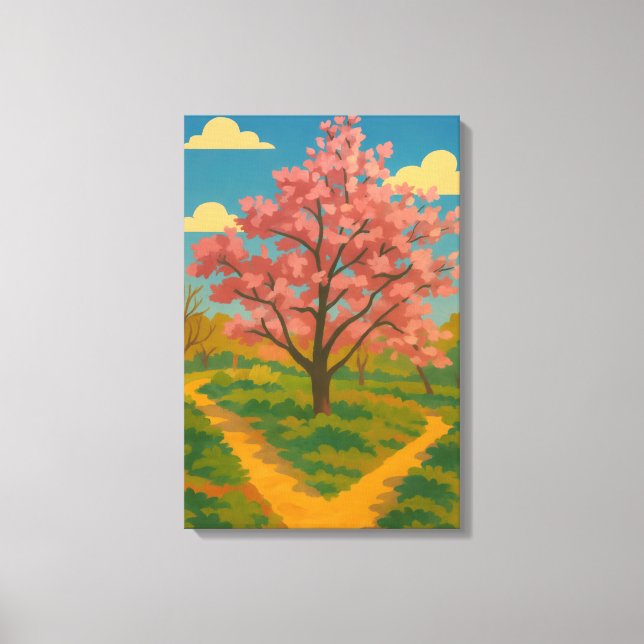 Spring Awakening – Blooming Tree Landscape Canvas Print (Front)
