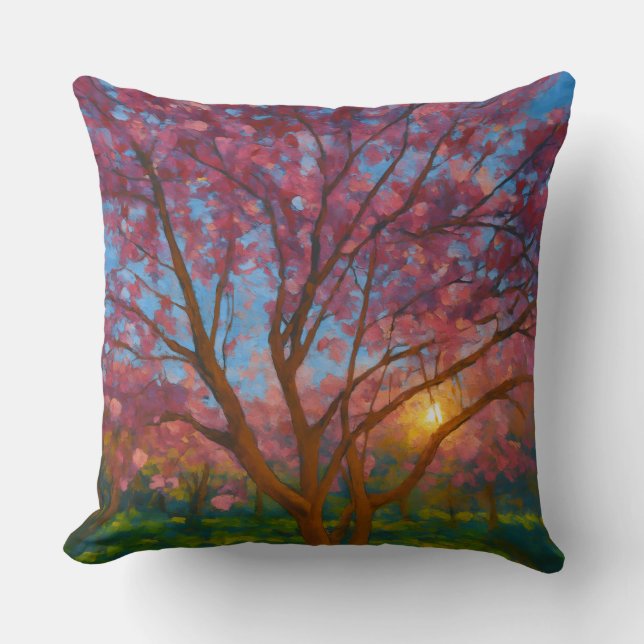 Spring Awakening – Blooming Tree Landscape Cushion (Front)