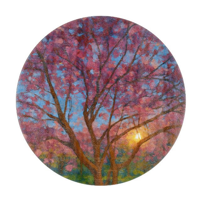 Spring Awakening – Blooming Tree Landscape Cutting Board (Front)