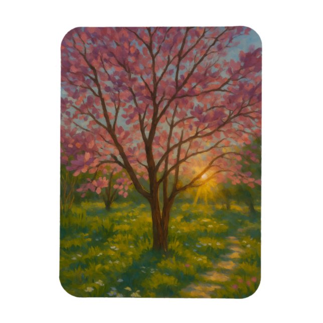 Spring Awakening – Blooming Tree Landscape Magnet (Vertical)
