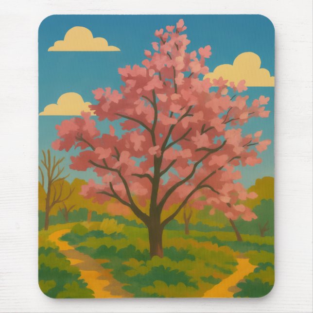 Spring Awakening – Blooming Tree Landscape Mouse Mat (Front)