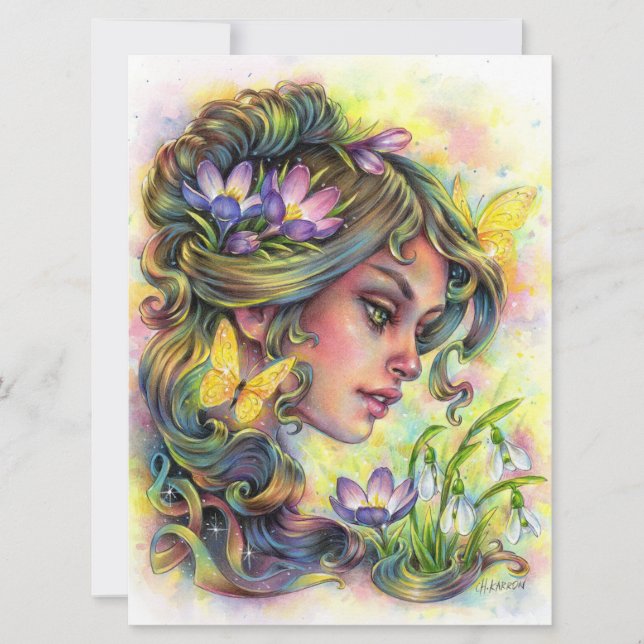 Spring Awakening Fae Fower Fantasy Woman Art Card (Front)