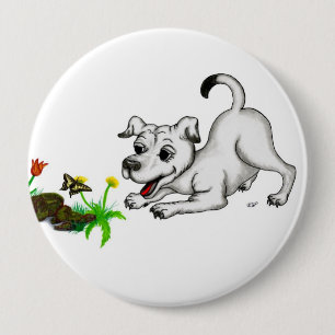 Spring Awakening, Puppy with Flowers and Butterfly 10 Cm Round Badge