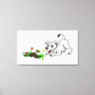 Spring Awakening, Puppy with Flowers and Butterfly Canvas Print