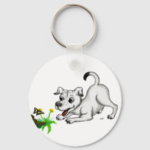 Spring Awakening, Puppy with Flowers and Butterfly Key Ring