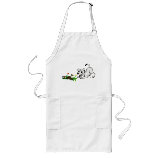 Spring Awakening, Puppy with Flowers and Butterfly Long Apron (Front)