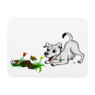 Spring Awakening, Puppy with Flowers and Butterfly Magnet