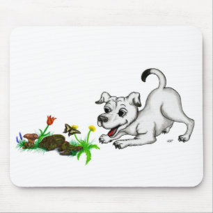 Spring Awakening, Puppy with Flowers and Butterfly Mouse Mat