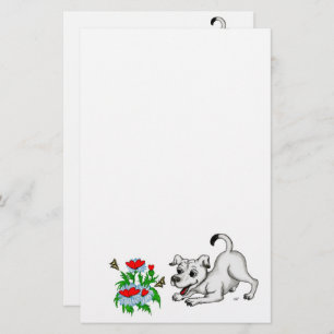 Spring Awakening, Puppy with Flowers and Butterfly Stationery