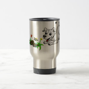 Spring Awakening, Puppy with Flowers and Butterfly Travel Mug