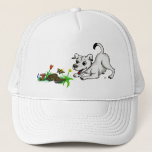 Spring Awakening, Puppy with Flowers and Butterfly Trucker Hat