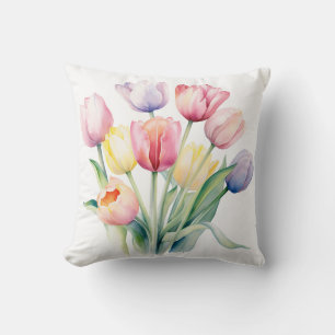 Spring Awakening - Watercolor Tulips  Cushion