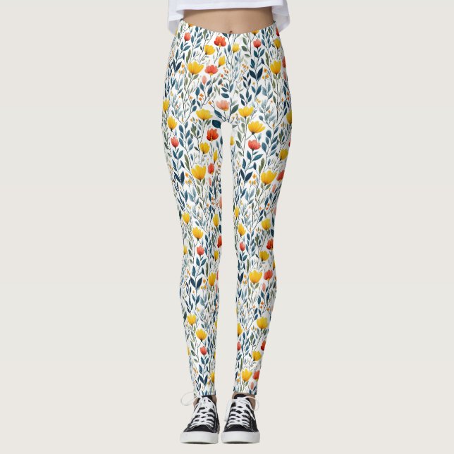 Spring Awakening: Whimsical Floral Pattern Leggings (Front)