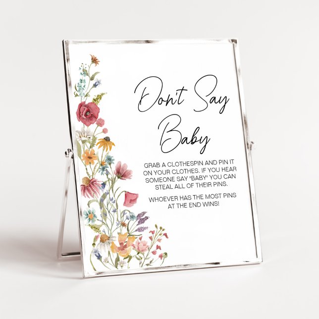 Spring Baby in Bloom Baby Shower Don't Say Baby Poster (Boho Wildflower Baby Shower  Don't Say Baby Sign)