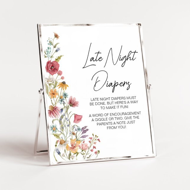 Spring Baby in Bloom Baby Shower Late Night Diaper Poster (Boho Wildflower Baby Shower Late Night Diapers Sign)