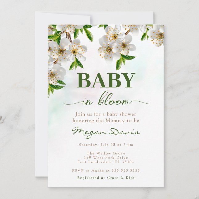 Spring Baby Shower Invitations Baby in Bloom (Front)