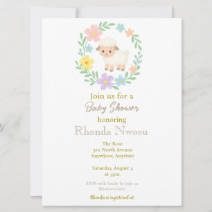 Spring Baby Shower Lamb Inside Floral Wreath Invitation