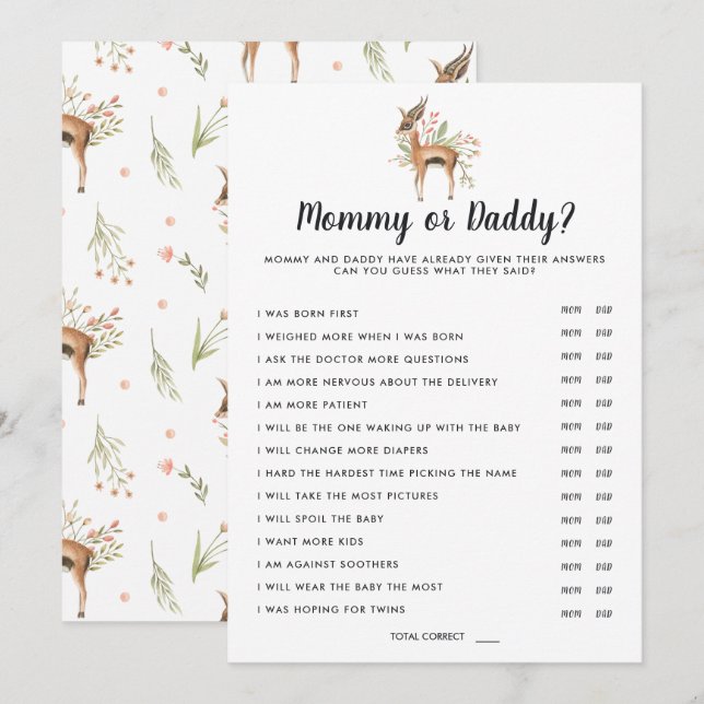 Spring Baby Shower | Mummy or Daddy Game Invitation (Front/Back)
