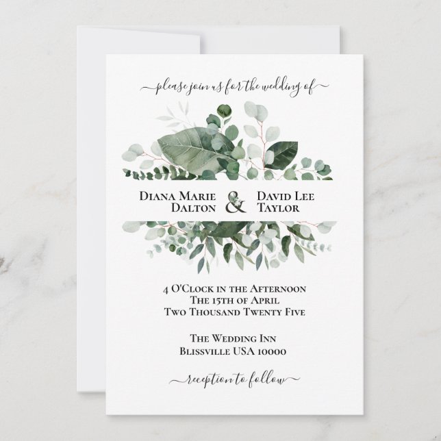 SPRING BEAUTY BOTANICAL GREENERY INVITATION (Front)