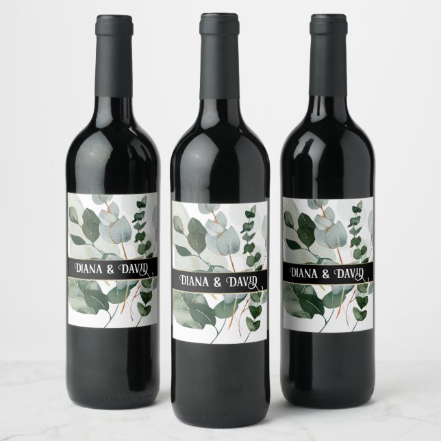 SPRING BEAUTY BOTANICAL GREENERY Wedding Couples  Wine Label (Bottles)