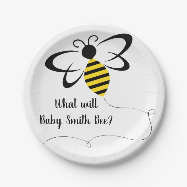 Spring, Bee Themed Gender Reveal or Baby Shower Paper Plate (Front)