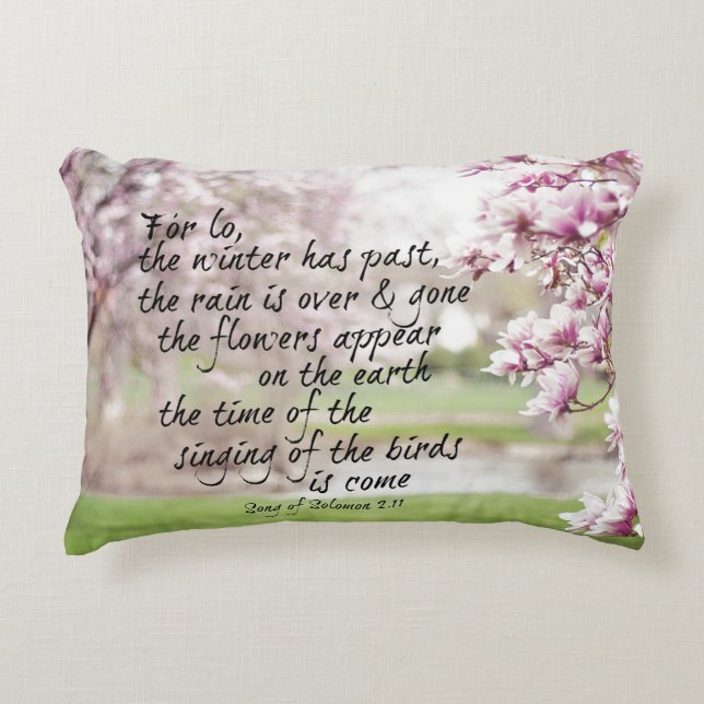 Spring Bible Verse with Magnolia Trees Decorative Cushion (Front)