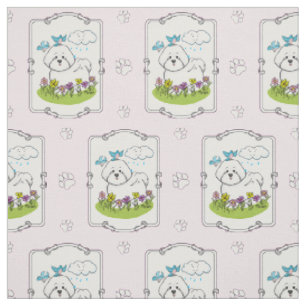 Spring Bichon Frise Dog with Flowers - Cute Fabric
