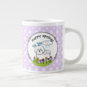 Spring Bichon Frise Dog with Flowers - Cute Large Coffee Mug