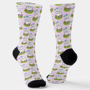 Spring Bichon Frise Dog with Flowers - Cute Socks