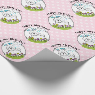 Spring Bichon Frise Dog with Flowers - Cute Wrapping Paper