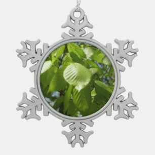 Spring Birch Leaves Green Tree Snowflake Pewter Christmas Ornament