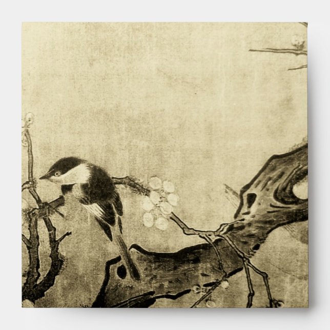 SPRING BIRD AND FLOWER TREE, brown sepia Envelopes (Front)