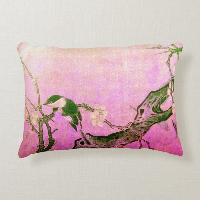 SPRING BIRD AND FLOWER TREE Pink Fuchsia  Decorative Cushion (Front)