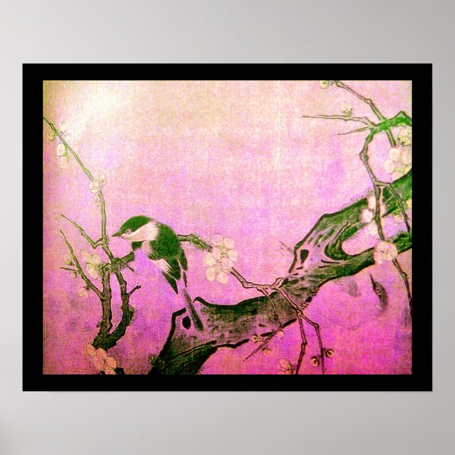 SPRING BIRD AND FLOWER TREE Pink Fuchsia Poster (Front)