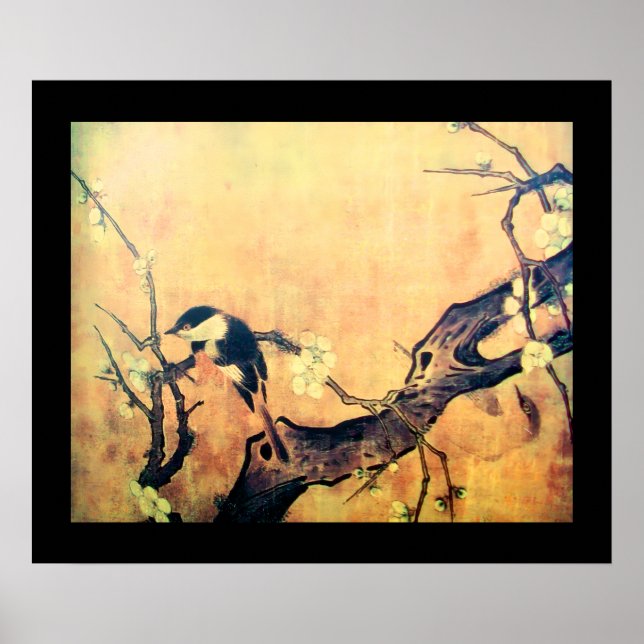 SPRING BIRD AND FLOWER TREE Yellow Brown Black Poster (Front)