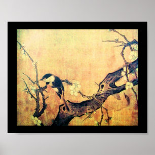 SPRING BIRD AND FLOWER TREE Yellow Brown Black Poster