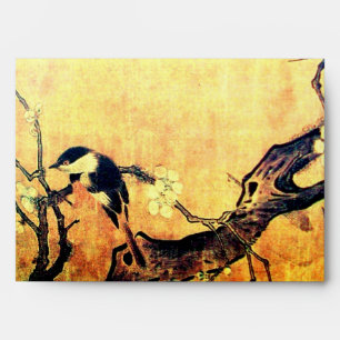SPRING BIRD AND FLOWER TREE Yellow Brown Envelopes