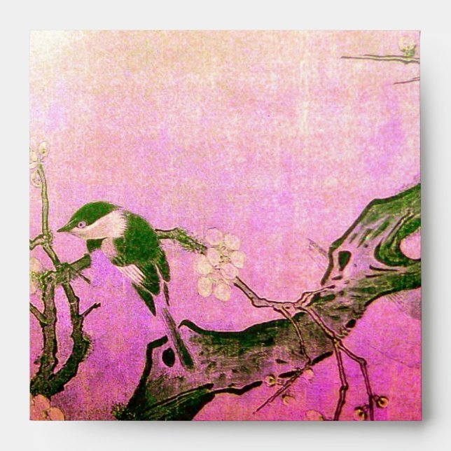 SPRING BIRD ANF FLOWER TREE Pink Fuchsia Envelopes (Front)