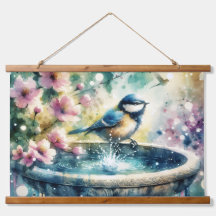 Spring Bird Bath Watercolor 