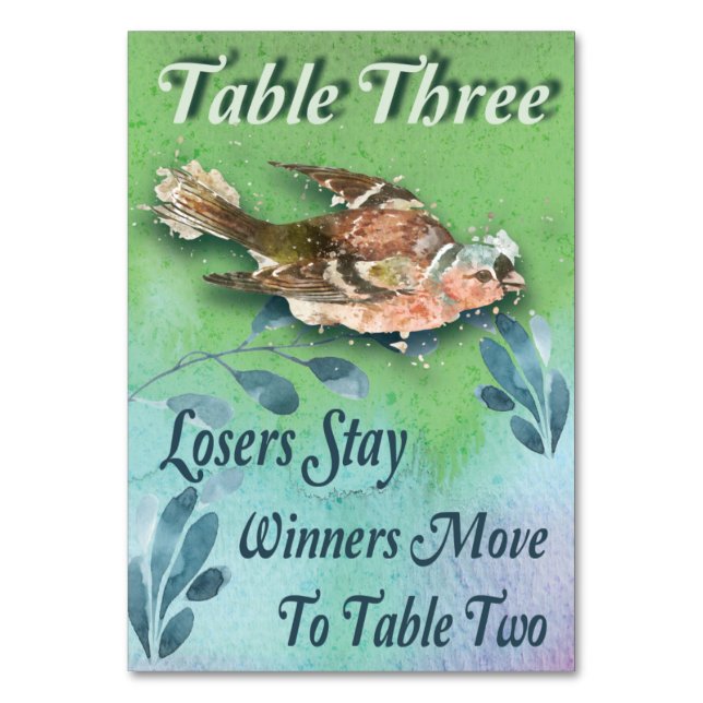 Spring Bird Bunco Table Three Watercolor Number (Front)