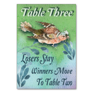 Spring Bird Bunco Table Three Watercolor Table Number