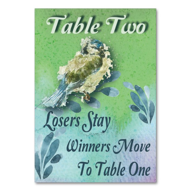 Spring Bird Bunco Table Two Watercolor Number (Front)