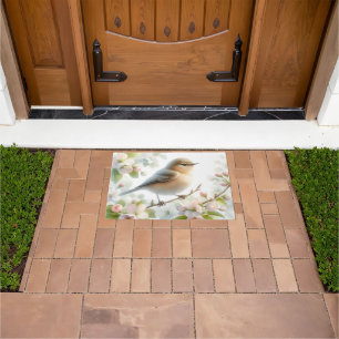 Spring Bird Cherry Blossom Floral Watercolor Doormat